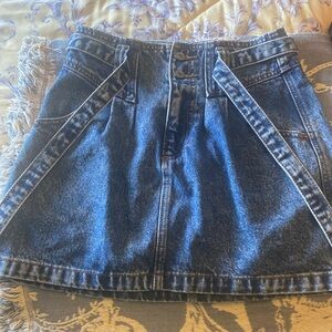 Abercrombie & Fitch Jean Skirt 2/26 Natural Rise Blue Sash Mini Yoke Pleated